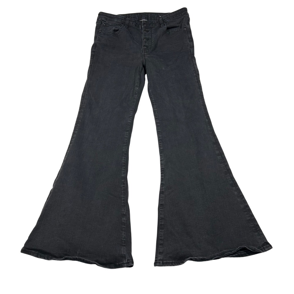 American Eagle Festival Flare Jeans Women 14 Black Button Fly Next Level Stretch